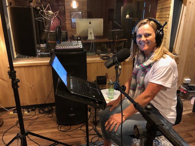 Author, Claire Eaton recording Hello High School audiobook