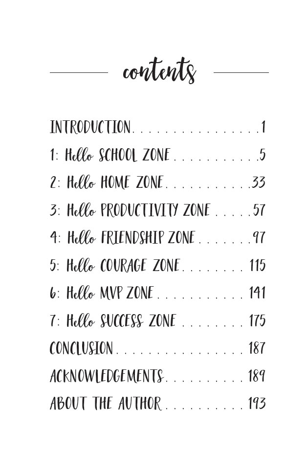 Hello High School - table of contents page